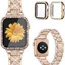 Mesime Compatible for Apple Watch Band with Screen Protector Case, Jewelry Replacement Bands 46mm 45mm 44mm 42mm 41mm 40 mm 38mm 2 Pack Protective Cover for iWatch Series 11/10/9/8/7/6/5/4/3/2/1/SE Women