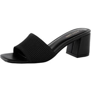 PIZZ ANNU Women's Square Open Toe Heels Sandals Low Block Chunky Heeled Sandal Slip on Mules Comfortable Casual Dress Pumps Shoes, Size 7