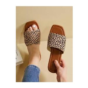 Women Rivet Decor Fashion Sandals Flat Slide Summer Sandals Cow Pattern Flat Sandals Comfortable Western Slippers 9