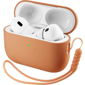 ORNARTO Compatible with AirPods Pro 3 Case 2025, Full Protective Hybrid Silicone for AirPods Pro 3rd Generation Case, Front LED Visible Skin Cover-Orange