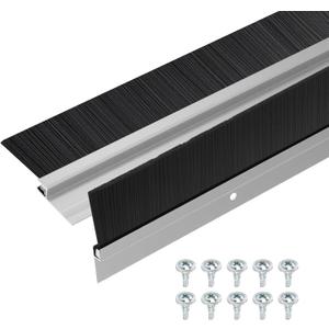 Door Brush Bottom Sweep-2 Pack Weather Stripping with 1.18 Inch Black Nylon Brush Fits for Exterior Doors and Industrial Use-1.1" Wide x 35.46" Long Aluminum Alloy Base-Silver