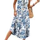 WIHOLL Summer Dresses for Women 2026 Button Front Sleeveless Casual Midi Dress Beach Vacation Sundresses with Pockets (Large, Blue Boho Print)