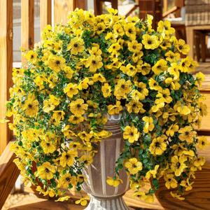 4 Pack Artificial Trailing Hanging Flowers,Yellow | Silk Plastic Construction, Uv/water Resistant, 29 Inch Trailing Vines with 156 Blooms, Fits Porch, Balcony & Courtyard Decor