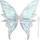 Fairy Wings for Adults Women 31.5"x29.5" Fairy Costume Set Large Butterfly Wings for Halloween Party (Glacier Blue)