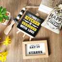 Rustic Farmhouse Kitchen Decor Set - 5-Piece Wooden Signs with Funny & Inspirational Quotes, Free-Standing Shelf & Tabletop Decor for Counter, Dining Room, Cafe - Housewarming Gift for Chef, Home