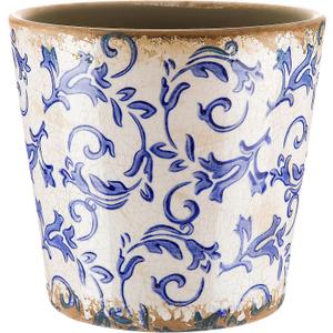 Farmhouse Ceramic Planter 5.5 Inch Large Plants Pot Crack White Blue Flowers Plant Pots with Drainage Hole Indoor Plants Kitchen Rustic Antique Decor Gift