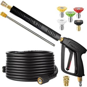 YAMATIC Pressure Washer Gun and Hose Kit, 25 FT Kink Resistant Power Washer Hose and Wand, 3/8" Swivel Quick Connector & M22-14mm Fitting Replacement for Ryobi, Simpson, Craftsman