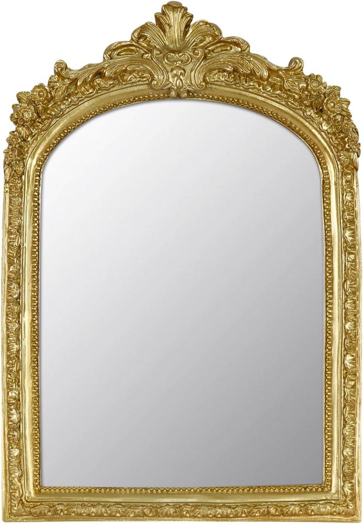 Small Decorative Arched Mirror, Gold Resin Frame, 6.8 x 10 inches, Wall Mounted or Tabletop (Gold, 6.8 X 10 inches)