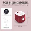 GreenLife Rice Cooker Digital 4-Cup (Cooked), Keep Warm, 4 Presets, Red