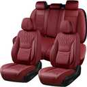 Full Set Car Seat Covers (Front & Rear) | Leatherette Protectors | Universal Fit for Sedans, SUVs, Trucks (WineRed)