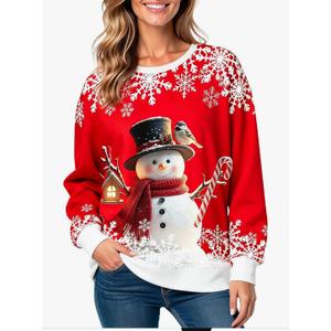 Christmas Sweatshirts for Women:Funny Snowman Printing Xmas Holiday Crewneck Long Sleeve Pullover Top, Size: M
