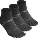 VWELL Toe Socks for Men and Women COOLMAX Five Finger socks Athletic Running Sock Quarter Ankle Toe Socks (3Pairs) (Medium, Black)