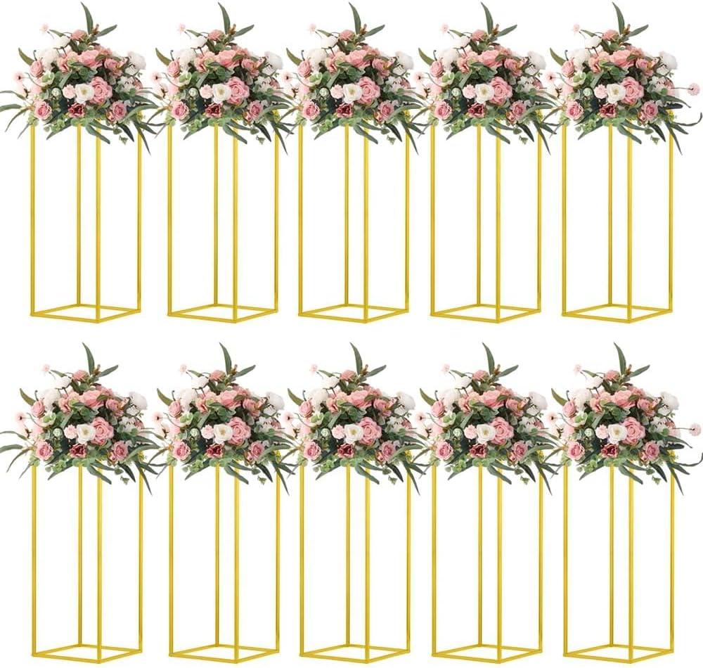 23.6inch 10 pcs Column Vases Gold Centerpieces for Table Metal Flower Stand Gold Wedding Centerpieces for Tables Party Floral Stands for Flowers
