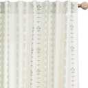Sliding Door Curtains 2 Panel Sets for Patio,Boho Patterned Sheer Green Striped Curtains 96 Inches Long