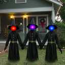 Halloween Decorations Outdoor 5 FT Set of 3 Light Up Witches Holding Hands Witches with Stakes,Scary Screaming Variable Glowing Face Witches for Spooky Garden Statue Decoration Lawn Patio Decor (BK)
