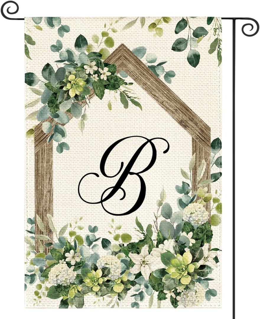 AVOIN colorlife Initial Letter B Monogram Garden Flag 12x18 Inch Double Sided Outside, Spring Floral Family Last Name Yard Decoration