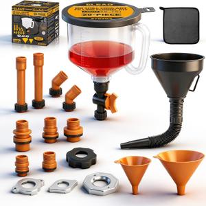 20-Piece No-Spill Coolant Funnel Kit, Cooling System Funnels Kits, Spill Proof Funnel Bleeder, Radiator Funnels Kit with Adapters, Extensions, Flexible Hose, Circular-Funnel, Towel for Automotive Use (Orange)