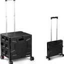 CleverMade Collapsible Wheeled Crate, 55L Capacity, 4 Double Wheels, Foldable with Lid, Black