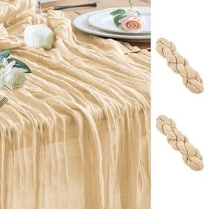 Wokceer Cheesecloth Table Runner 2Pack 10FT Sand Boho Gauze Cheese Cloth Table Runner for Party Long Rustic Sheer Table Runners for Baby Bridal Shower Wedding Easter Table Decor, Beige