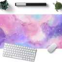 Desk Pad Purple Starry Sky Cute Gaming Mouse Pad Galaxy Gamer Girl Cute Pink Desk Decor Keyboard Desk Mat, Stitched Edges Desktop with Stitched Edges Non-Slip Large Computer Mat 31.5x15.7 in