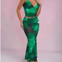 SOLY HUX Women's Skirt Sets 2 Piece Outfits Tie Dye Cami Tops and Bodycon Long Skirt Set (Green, S)