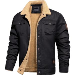 TACVASEN Men's Winter Jacket Sherpa Fleece Lined Cargo Coat Warm Thick Trucker Jacket with Multi Pockets (XX-Large, Black)
