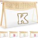 UIXIZQ Personalized Initial Letter Bag Boho Straw Clear Makeup Bag, Small Cute Chenille Varsity Letter Pouch With Zipper, Beach Travel Toiletry, Portable Monogrammed Cosmetic Bag for Women Girls, K