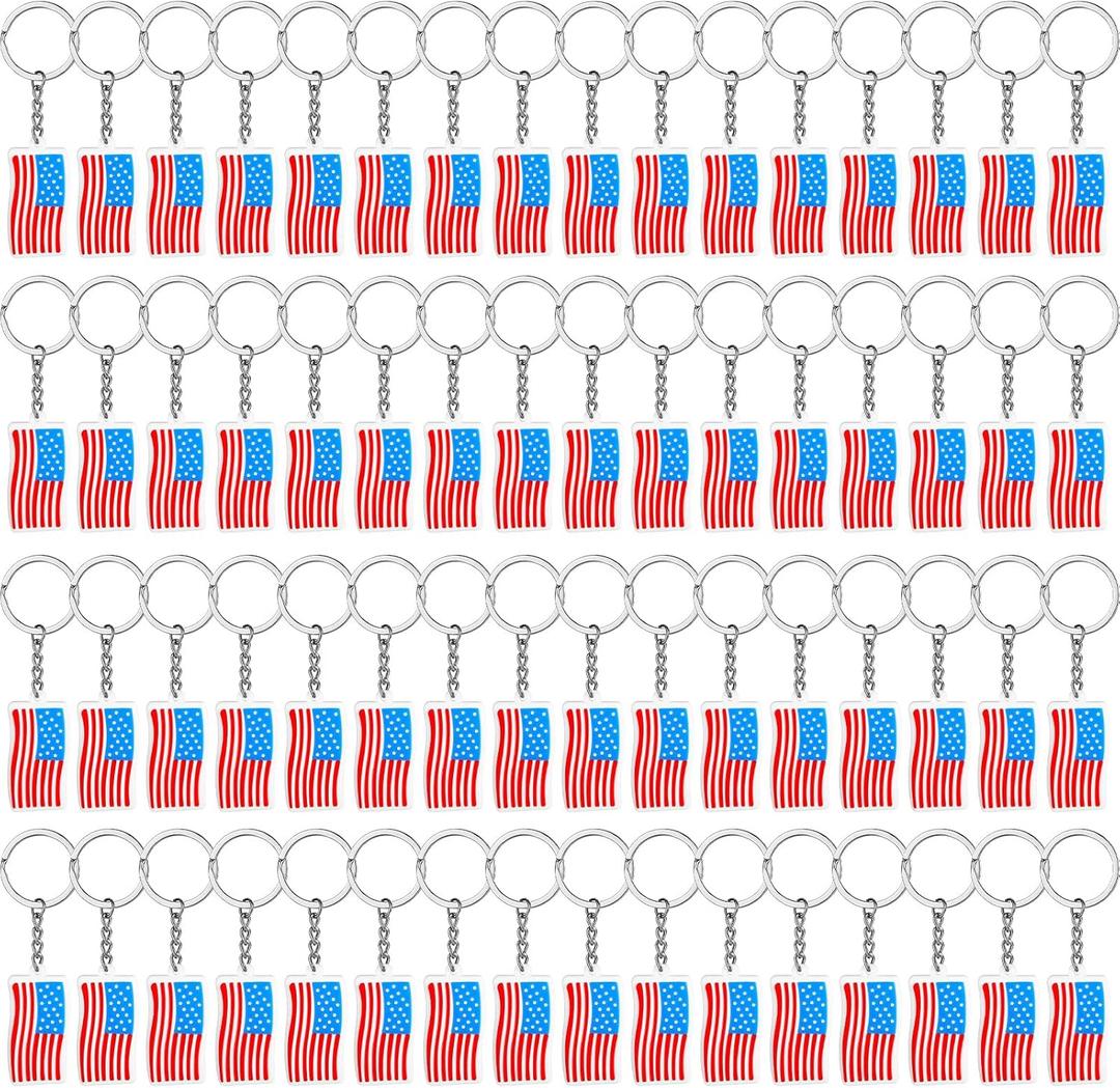 Nosiny 100 Pcs American Flag Keychains USA Flag Key Chains Patriotic Party Favor 4th of July Accessories for Kids Adults Veterans Day Gifts Independence Memorial Day Souvenir