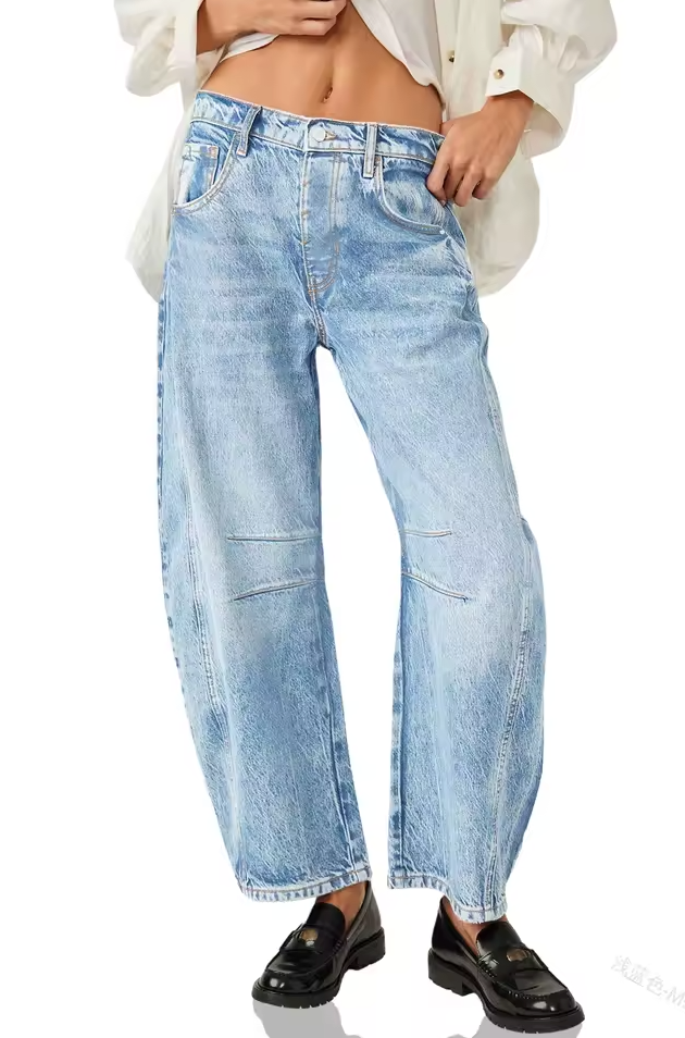 Cicy Bell Womens Baggy Barrel Jeans Boyfriend Wide Leg Mid Rise Balloon Denim Ankle Pants (4, Light Blue)