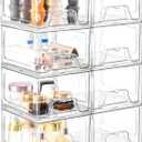 8 Pack Stackable Makeup Organizer, 4.4'' Tall Acrylic Bathroom Makeup Organizer and Storage Drawer with Pull-out Handle, Clear Plastic Storage Bins for Vanity, Pantry, Desk, Undersink, Kitchen