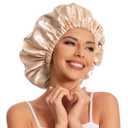 Satin Bonnet Silk Bonnet Hair Bonnet for Sleeping-Slouchy Beanie Hat Satin Sleep Cap for Women's Natural & Curly Hair(Champagne)