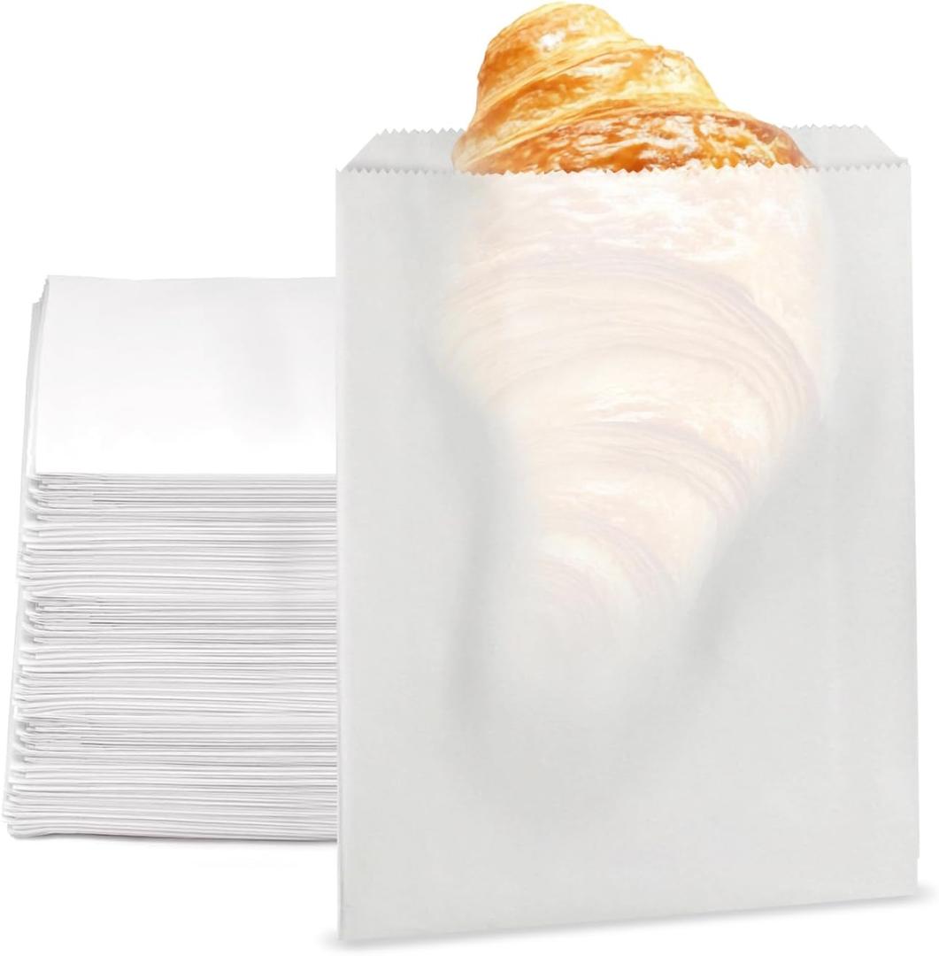 Culinware Paper Sandwich Bags, Glassine Lined Wax Paper Bag, 1000pcs, 6 x 7 x 0.75  Food Grade Grease-Resistant Food Bags for Cookies, Pastries, Snacks, French Fries