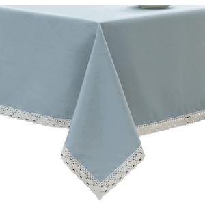 EHouseHome Faux Linen Tablecloth with Lace Trim - Waterproof/Spill Proof/Stain Resistant/Wrinkle Free/Oil Proof - for Banquet, Parties, Dinner, Wedding, Holiday, Blue Fog, Rectangle 60x120Inch