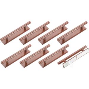 uxcell 8 Pack Self-Stick Push Pull Helper, 6 Inch Plastic Adhesive Cabinet Handles Round Stick-on Handle for Kitchen Cabinet Window Sliding Closet Door Wardrobe(Rose Gold)
