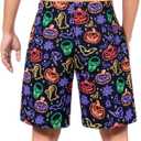 Men's Halloween Pajama Bottoms Black Neon Pajama Shorts Pumpkin Drawstring Pjs Shorts Pj Bottoms with Pockets Spider Web Elastic Sleepwear Skeleton Skull Soft Lounge Wear for Men, Large