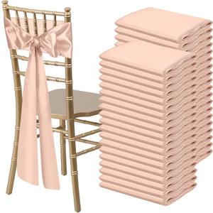 Satin Chair Sashes Bows Universal Chair Ribbon Ties Back Sash for Wedding Party Reception Events Banquets Hotel Event Chair Cover Decoration (7x108 inch) (100, Blush Pink)