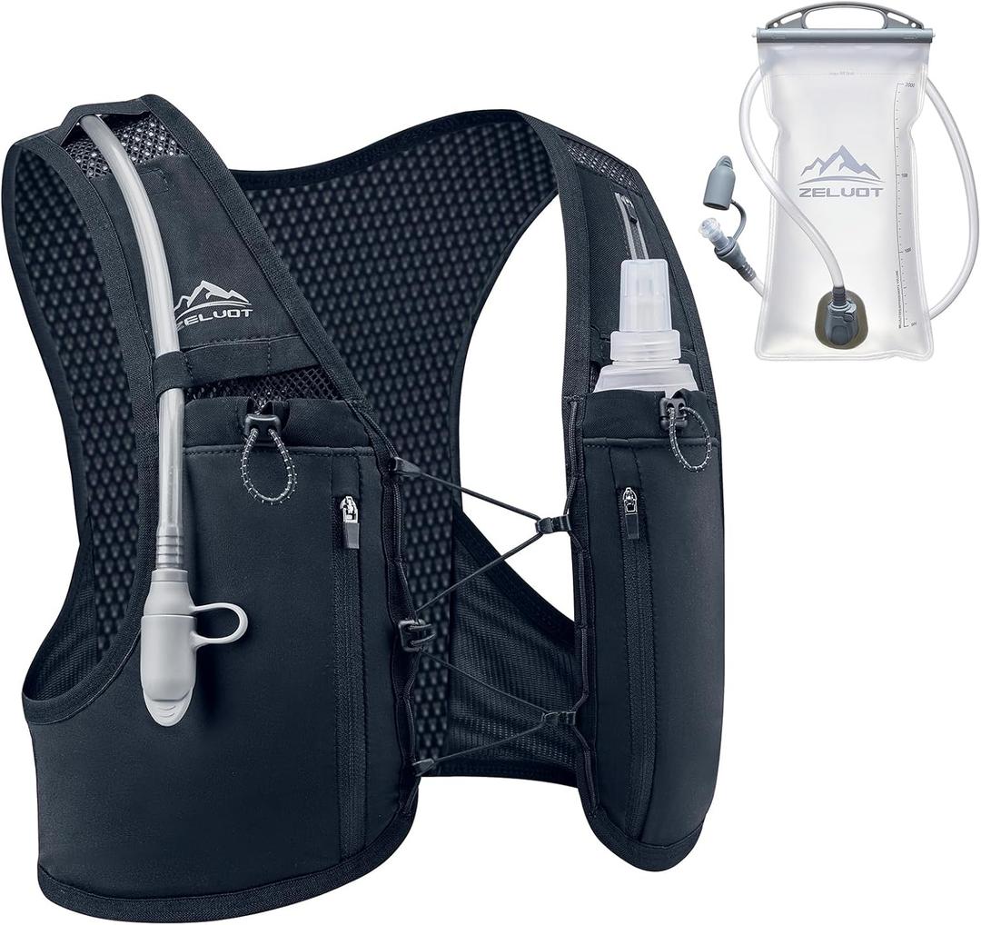 Running Vest with 2L Water Bladder, USA Original Patent, Lightweight Adjustable Running Hydration Vest for Women Men, Reflective Hydration Backpack for Marathon Hiking