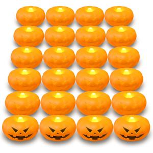 Orange Floating Candles, 150+ Hours Waterproof, Fall Decorations for Home - 24Packs Flameless Pumpkin Candle Water-Activated 2.3" Plastic Battery Operated Candle Christmas Indoor Outdoor Decor