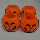 4 Pcs Plastic Pumpkin Buckets Trick or Treat Halloween Candy Baskets with Handle 6.7 x 5.1 Inches Plastic Pumpkin Large Portable Candy Basket for Halloween Trick or Treat Party Supplies