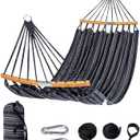 SUNCREAT Hammocks Double Hammock with Curved Spreader Bar, Outdoor Camping Portable Hammock with Carrying Bag & Tree Straps for Patio, Backyard, Balcony, Max 450lbs Capacity, Dark Gray