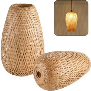 Bamboo Lamp Shade, 2-Pack Hand-Woven Bamboo Rattan Hanging Light Shade,D 9.05" Rattan Table Lamp Shade for Floor Lamp, Wall Sconces Light Cover Table Light,Pendant light