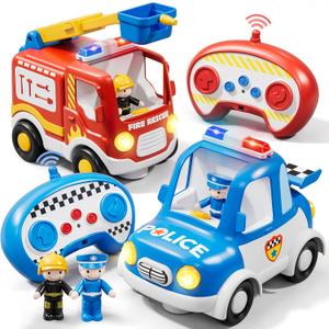 Lehoo Castle Remote Control Car for Toddlers, Fire Trucks for Toddlers 3-5, Remote Control Police Car Toy with Sounds & Lights, Toys for 3+ Year Old Boys, Gifts for 3 4 5 Year Old Boys Girls