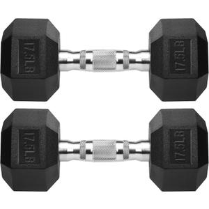 Hex Dumbbells Rubber Coated Cast Iron Hex Black Dumbbell Free Weights for Exercises 17.5 Lbs Pair