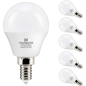 hansang 6 watt (60w Equivalent) LED Bulbs, E12 Small Base Candelabra Round Light Bulb, 600 Lumen, Warm White 2700K Ceiling Fan Light Bulbs, A15 LED Bulb Globe Shape, Non dimmable (6 Pack)