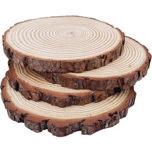 Natural Round Discs Rustic Wood Slices 4 PCS 8.2-9 inch Unfinished Wood kit Circles Crafts Tree Slices with Bark Log Discs for DIY Arts and Wedding Party Potluck Banquet Ornaments Decorations
