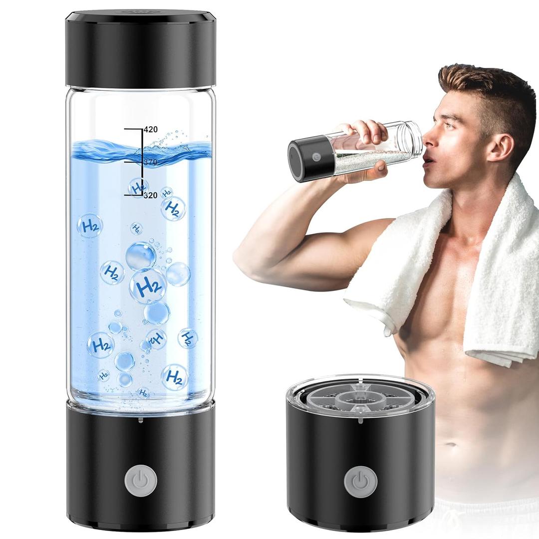 MOVOCA Hydrogen Water Bottle, 3Min 2200PPB Rapid Hydrogen Water Generator -SPE PEM Tech, 15OZ Portable Hydro Water Machine, Health Care Gifts for Husband, Wife, Family, Friends, Travel
