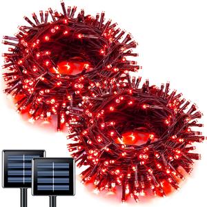JMEXSUSS 2 Pack Solar String Lights Outdoor Waterproof, Total 66 FT 200 LED Solar Christmas Lights Outdoor, Twinkle Light for Christmas Tree Outside Garden Yard Xmas Decor, Red