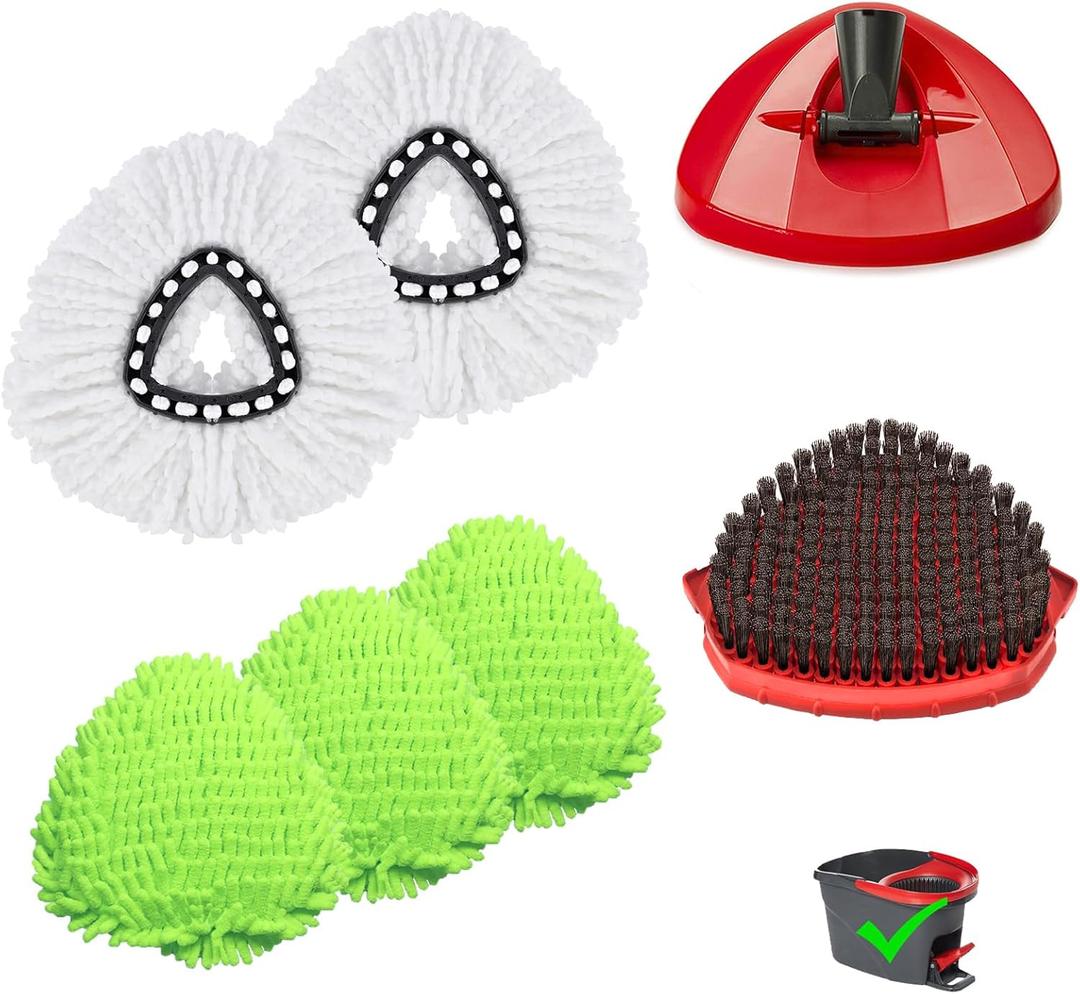 Upgraded Scrub Brush Compatible with O-Cedar EasyWring 1 System  Triangle Mop Reusable Mop Pads Mop Head Mop Replacement Set with Base for Deep Clean White and Green