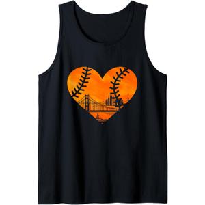 US State San Francisco Baseball Vintage Heart Tank Top (Small, Black)