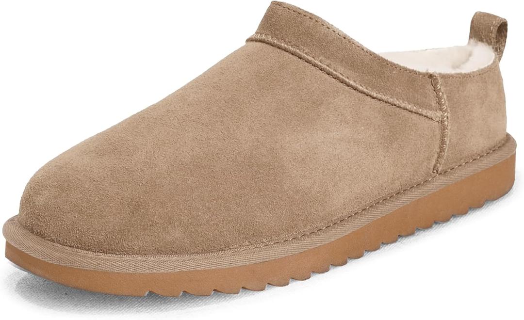 Womens Micro Slippers Low-top Slip on Mini Boot FashionFor Fleece Lined Suede Comfy Short Ankle Boots (7, Beige)